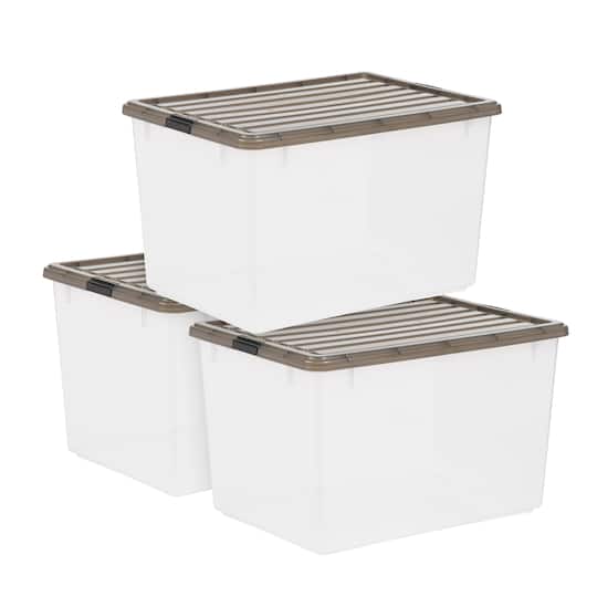 Iris® 144qt. Clear View Plastic Storage Bins with Gray Latching Buckle Lids, 3ct.